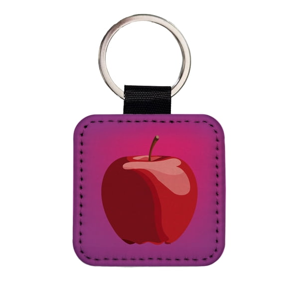 Apple Red Fruit Faux Leather Square Keychain