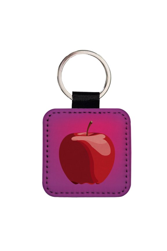 Apple Red Fruit Faux Leather Square Keychain