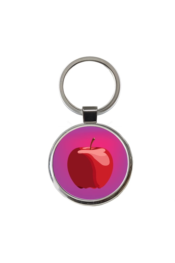 Apple Red Fruit Metal Round Keychain