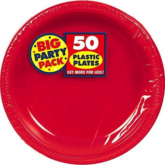 Apple Red Plastic Plates Big Party Pack, 50 Ct. | 9 Inches