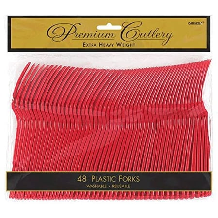 Apple Red Premium Heavy Duty Plastic Forks, 48 Ct.