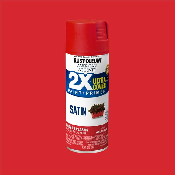 Apple Red, Rust-Oleum American Accents 2X Ultra Cover Satin Spray Paint-327938, 12 oz