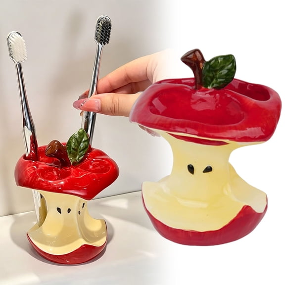 Apple Shape Ceramic Toothbrush Holder, Storage Rack for Countertop Washbasin Decoration, Holiday Gift for Home, 1 Piece