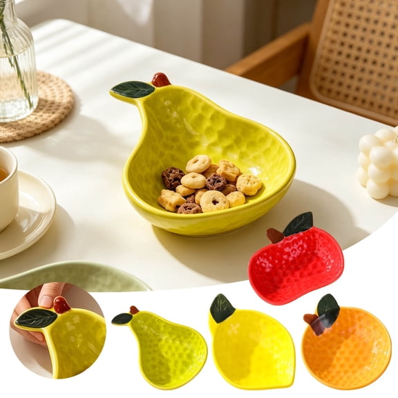 Apple Shaped Ceramic Serving Bowl Hammered Glaze Fruit Dish With Leaf & Stem Decor Mini Stoneware Plate For Dessert Home Table(Red-13X9.5X3Cm)