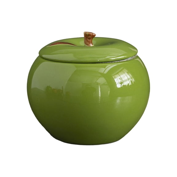 Apple Shaped Ceramic Storage Jar With Lid Decorative Candy And Trinket Container For Home Kitchen And Living Room(Green-Apple-L-12X10.5Cm)