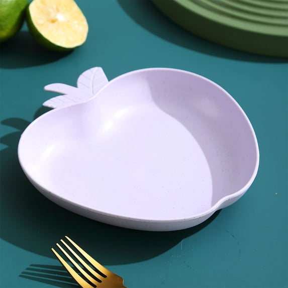 Apple Shaped Dinner Plates, Wheat Straw Style Reusable Serving Plates, Microwave and Dishwasher Safe Food Plates With Rounded Edges, Lightweight Tableware for Kitchen, Camping, Snacks and Desserts