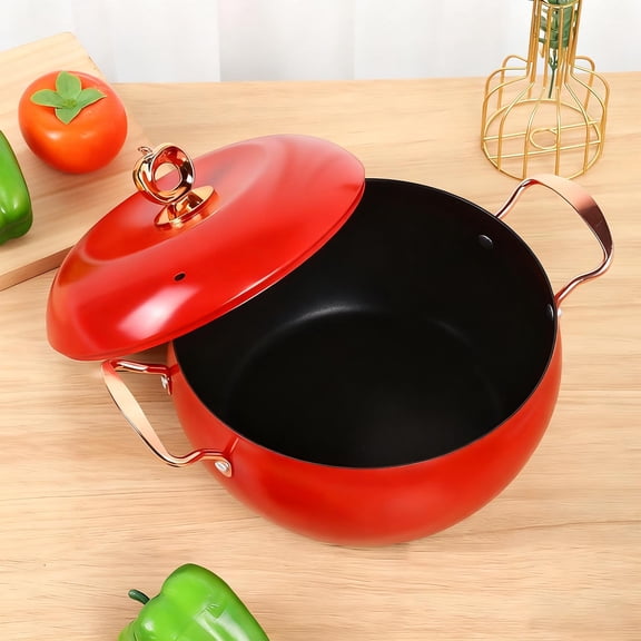 Apple Shaped Enameled Iron Stew Soup Pot Non-Stick Maifan Stone Coating Double Handles High Temperature Resistant Multi-Stove Compatible Home Kitchen Stewing Braising Porridge Cooking Soup Making