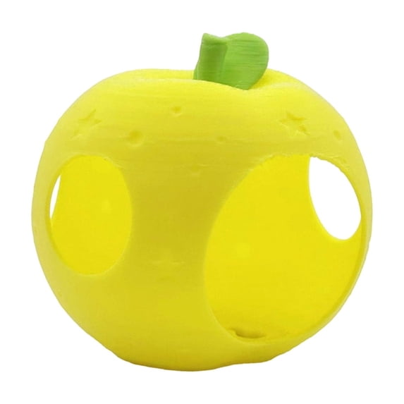 Apple Shaped Fish Tank Hideout with 3D Printed Design and Multiple Openings, Single Piece, Yellow with Green Leaf, for Betta Fish and Small Fish, Aquarium Decoration