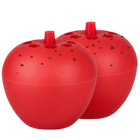 Apple-Shaped Fruit Fly Traps Reusable Plastic Fruit Fly Catcher Outdoor & Indoor Insect Trap Containers for Kitchen Fruit Bowl Trash Area (Attractant Not Included) 2-Pack