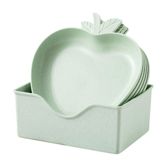 Apple Shaped Plates with Tray, 5Pcs Multi-color Wheat Straw Plates, Unbreakable Salad Dessert Snack Plate Appetizer Sauce Dish (Green)