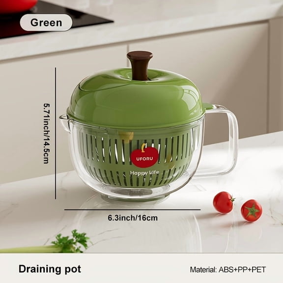 Apple Shaped Salad Spinner,  Free Manual Vegetable Dryer, Detachable Colander Basket for Kitchen Fruit & Veggie Washing Draining