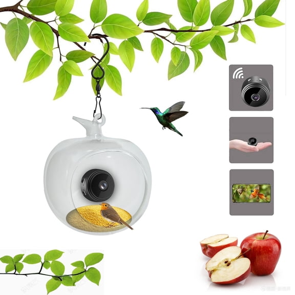 Apple-Shaped Transparent Smart Bird Feeder with Built-In Camera and Wifi Connectivity for Real-Time Monitoring, Hummingbird Feeder, Bird Feeder, Bird Feeder for Outdoors Hanging, Window Bird Feeder