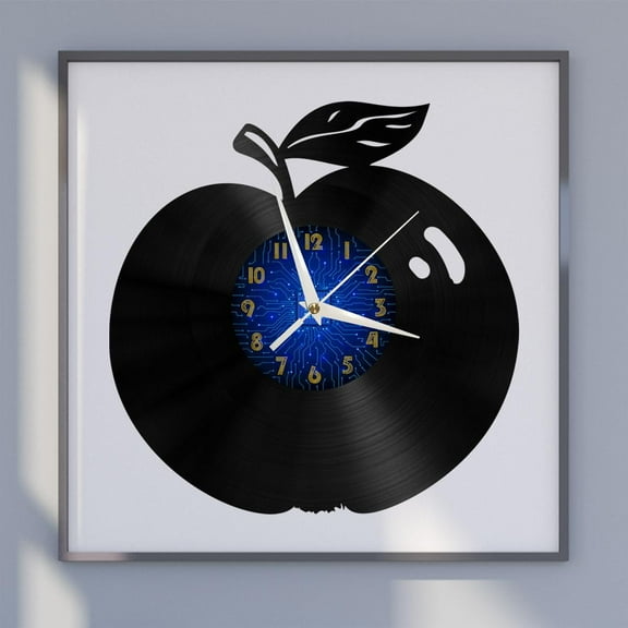 Apple Silhouette 12 Inch Vinyl Record Wall Clock - Silent, Creative, and Unique Clock for Living Room, Entryway, or Bedroom Decor - Perfect Gift Idea(12 inchs B without LED)