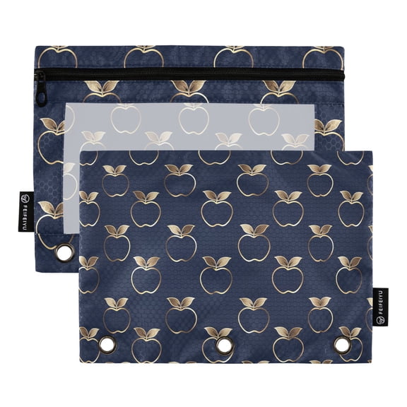 Apple Silhouette 2 Pack Pencil Pouch for 3 Ring Binder Smooth Zipper Folders with Pockets Clear Window Pencil Case