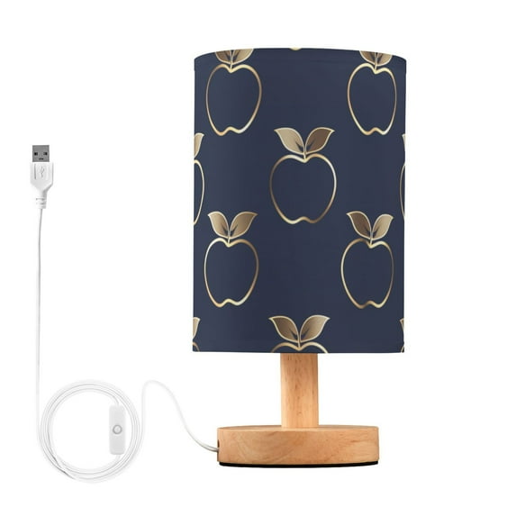 Apple Silhouette Bedside Desk Lamp LED Table Nightstand Lamps Warm Light Fabric Lampshade for Home Bedroom Office Living Room Decor