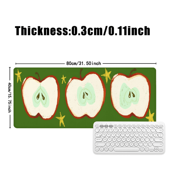 Apple Slice Design Mouse Pad 31.5 x 11.82 Inches Rubber Surface with Green Background and Stars for Desk Use