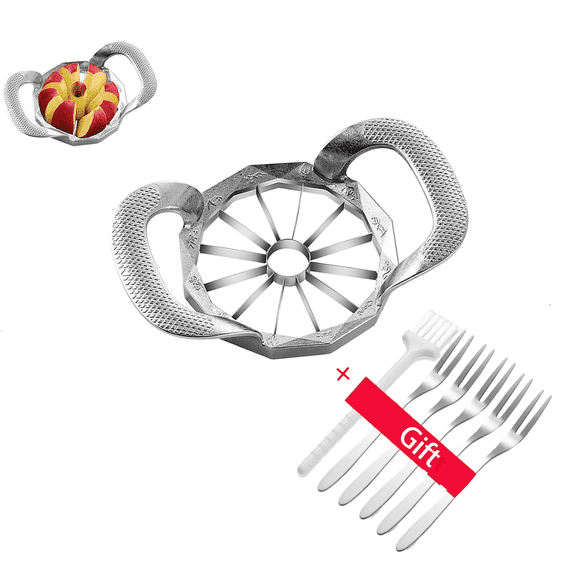 Apple Slicer, 12 Slice Heavy Duty Stainless Steel Apple Slicer and Corer with 6 Forks and a Cleaning Brush
