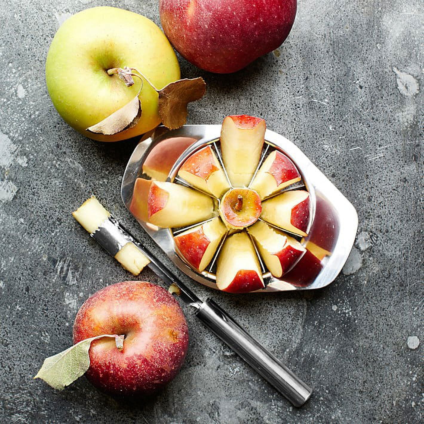 Fruit Cutter Slicer, 4 in 1 Apple Slicer with Vegetable Peeler & Cleaning  Brush Mango Cutter Corer Remover Tomato Wedges Stainless Steel Heavy Duty