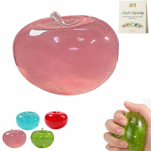 Apple Squishy, 3.15in Clear Cute Fruit Stress Balls, Soft Novelty Rebounding Squeeze Toys Glass Gloss Semi-Transparent,Fun Handmade Silicon Squishies Sticky for Anxiety Relief & Focus