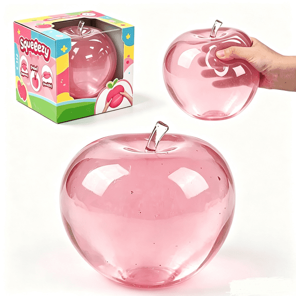Apple Squishy,Pink Apples Squishy Shaped Stress Balls,Slow Rebound Clear Fruit Squeeze Fidget Anxiety Relief Soft Stress Ball Pinch Sensory
