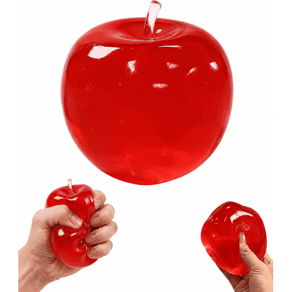 Apple Squishy Stress Relief Figure,Shapeable Rubber Squeeze Sensory Decor,Fruit Shape Collectible With Transparent Display Box(Red)