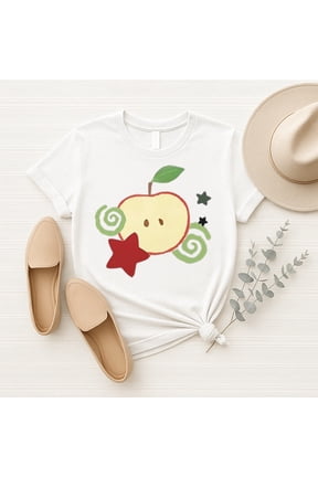 Apple Star Baby Tee, Cute Fruit Tee Shirt, Fruit Cottagecore Top, Coquette Tshirt, Swirl Retro Graphic, Y2k 90s Style , Sizes S-5XL - The Golden Shop