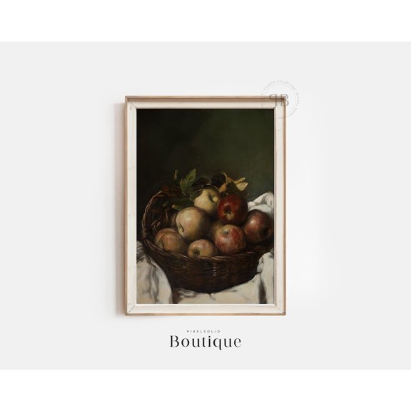 Apple Still Life Poster Rustic Kitchen Wall Art Farm Decor, Unframed Paper Poster 8x10in