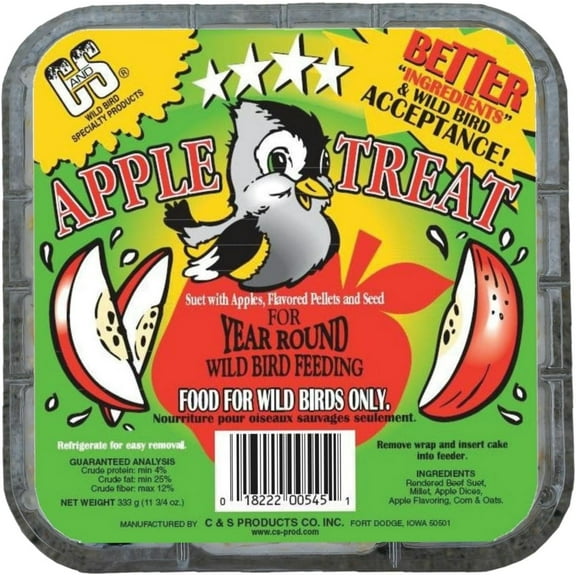C & S Products Apple Suet Cake Bird Food - Contains Rendered Meat, Millet - 1 Count