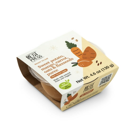 Best Press, Fresh Baby Food, Apple, Sweet Potato, Mango, Carrot, Oat & Flaxseed, for Toddlers 24 Months Plus, 4.6 oz Tub