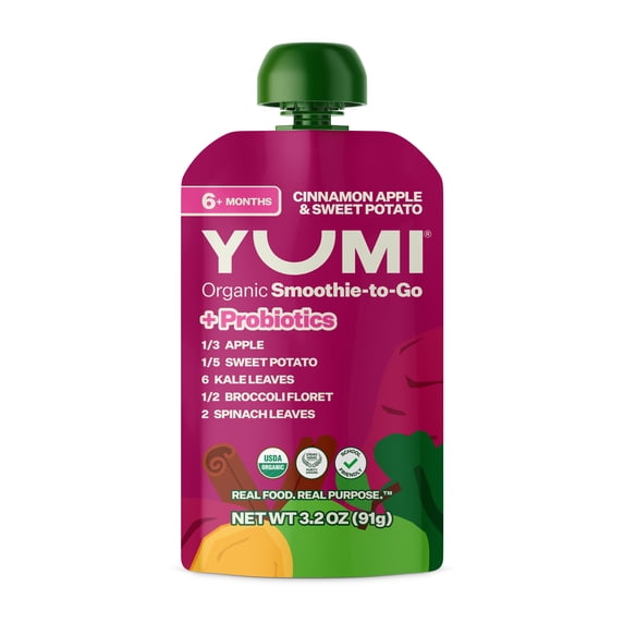 Yumi Organic Toddler Smoothie To Go, Apple Sweet Potato, Probiotics, 3.2 oz Pouch