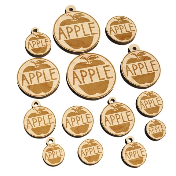 Apple Text with Image Flavor Scent Wood Mini Charms Shapes DIY Craft Jewelry - With Hole - 25mm (7pcs)