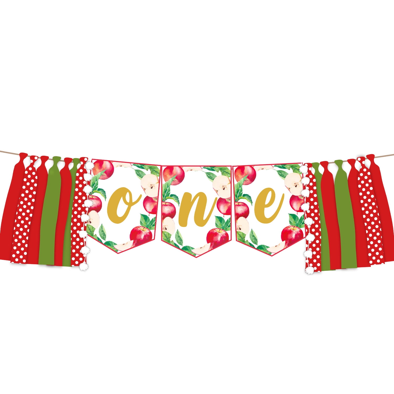Apple Themed 1yearold High Chair Banner, Birthday Party Decorations Kit with Red Green and