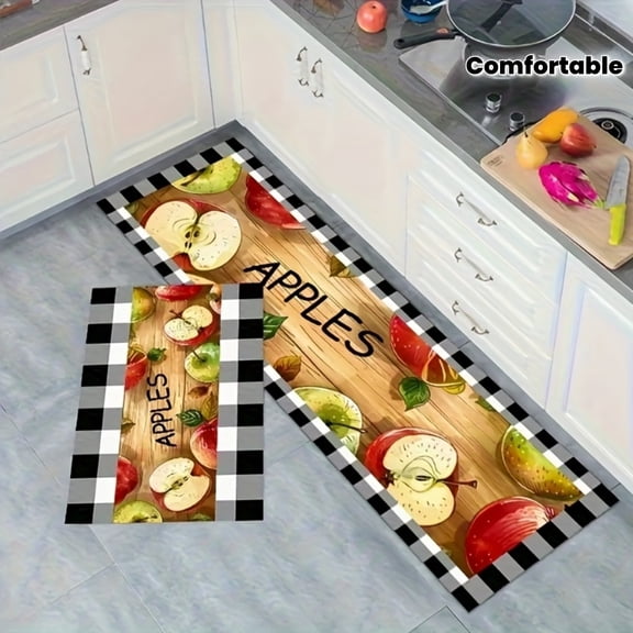 Apple-Themed Kitchen Carpet, Soft Flannel Home Decor Mat for Bathroom, Bedroom, Living Room, Foyer, Laundry - Valentine's Decoration