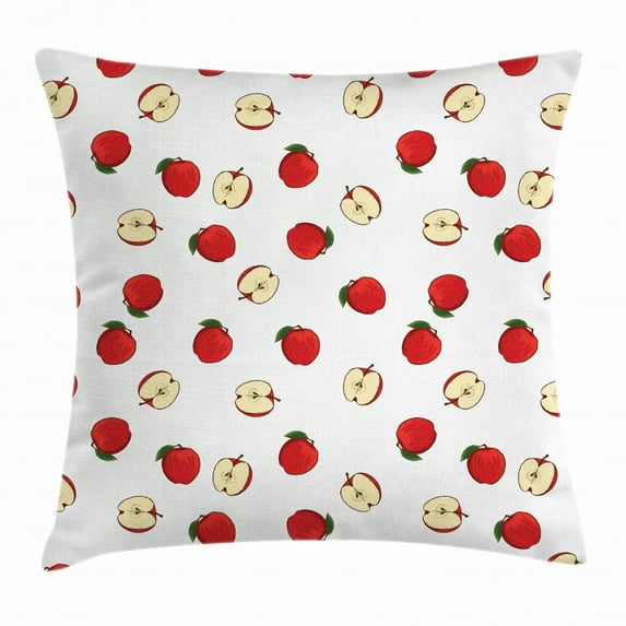 Apple Throw Pillow Cushion Cover, Hand Drawn Vibrant Fruit Slices Products of Summer Harvest Picnic Themed Nature, Decorative Square Accent Pillow Case, 24 X 24 Inches, Eggshell Red, by Ambesonne
