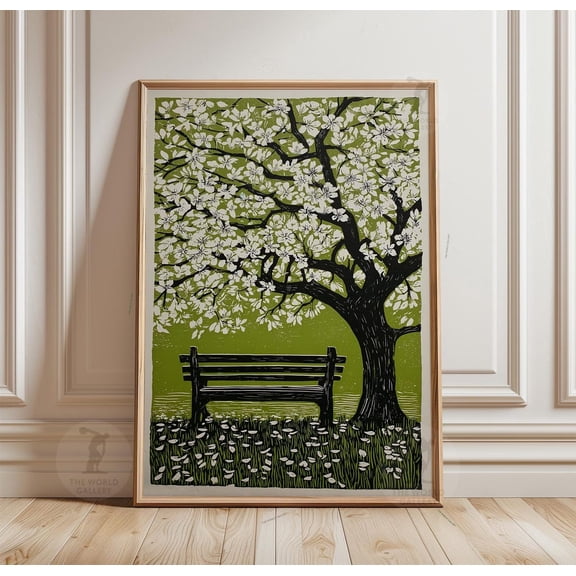 Apple Tree Bloom Garden Bench Poster Unframed Paper Print