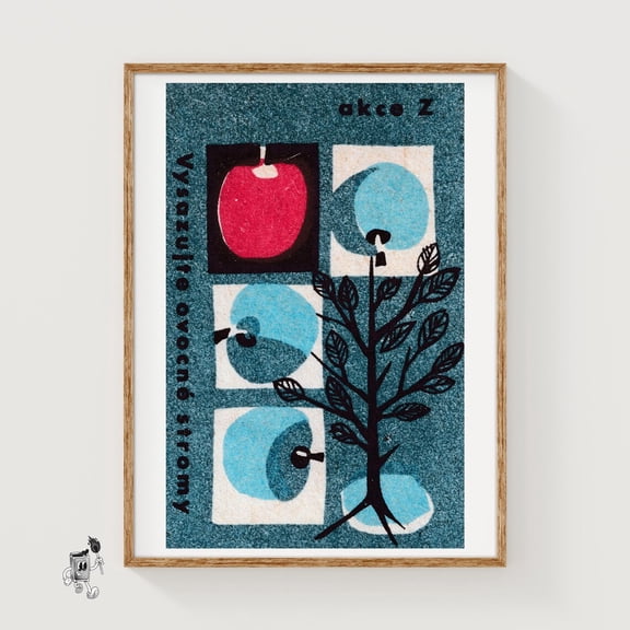 Apple Tree Matchbox Art Print Polish Vintage Modernist (Office Decor)