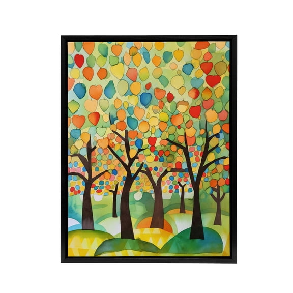 Apple Tree Orchard Abstract Folk Art Black Framed Canvas Wall Art Print 12X16"