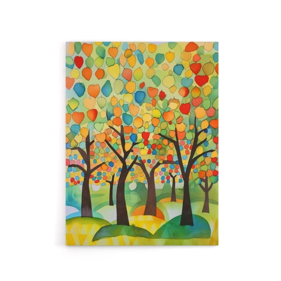 Apple Tree Orchard Abstract Folk Art Canvas Wall Art Print 12X16"