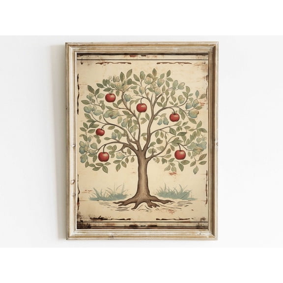 Apple Tree Print, Abstract Tree Art, Vintage Tree Print, Apple Wall Art, Rustic Home Decor, Rustic Tree Art, Wall Decor Wall Art, Modern Wall Decor, 24x36 UNFRAMED