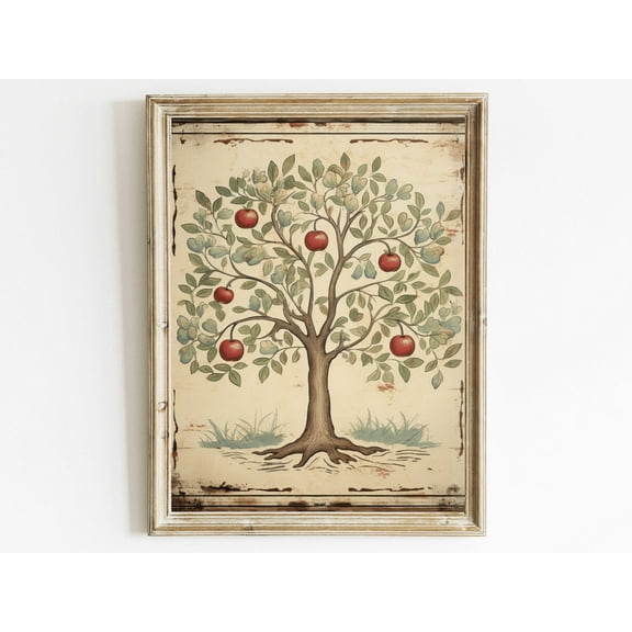 Apple Tree Print, Abstract Tree Art, Vintage Tree Print, Apple Wall Art, Rustic Home Decor, Rustic Tree Art, Wall Decor Wall Art, Modern Wall Decor, 8x12 UNFRAMED