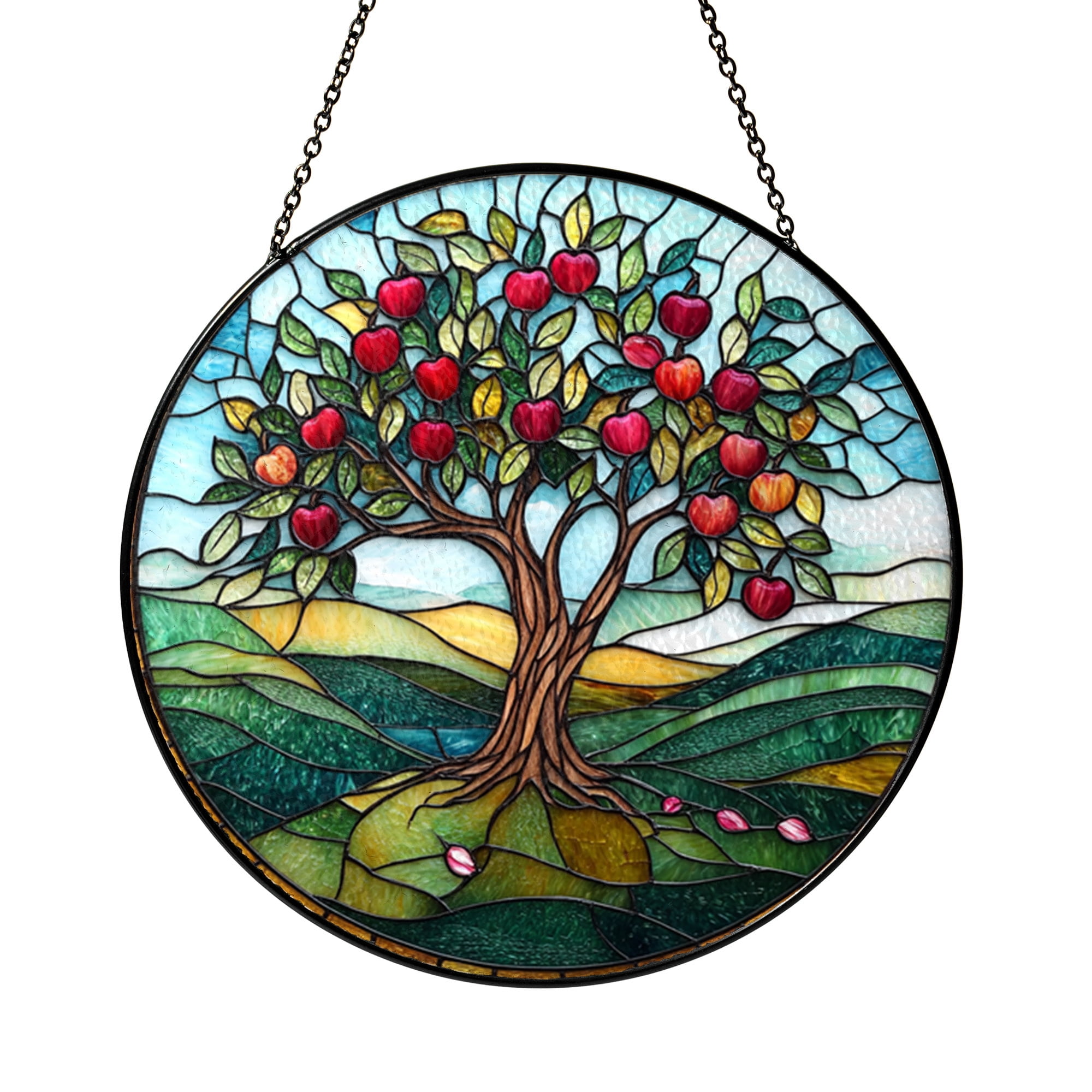 Apple Tree Stained Glass Suncatcher, Round Window Hanging Gift for Mom ...
