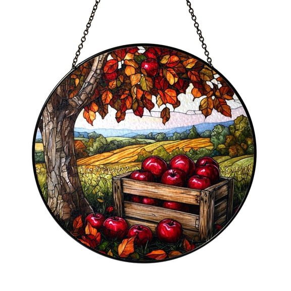 Apple Tree Stained Glass Window Panel – Decorative Accent