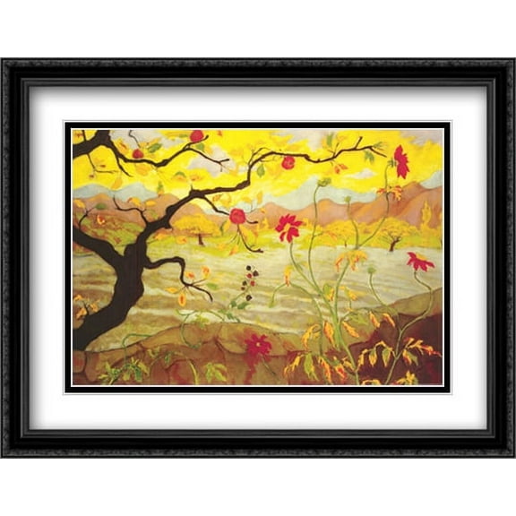 Apple Tree with Red Fruit 2x Matted 40x28 Large Black Ornate Framed Art Print by Paul Ranson