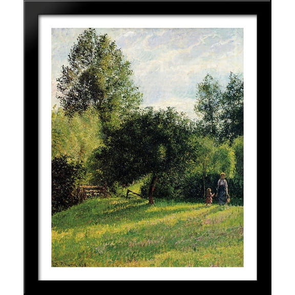 Apple Trees, Sunset, Eragny 28x34 Large Black Wood Framed Print Art by Camille Pissarro