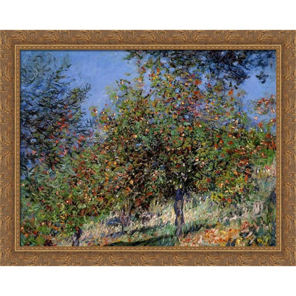 Apple Trees on the Chantemesle Hill 34x28 Large Gold Ornate Wood Framed Canvas Art by Claude Monet