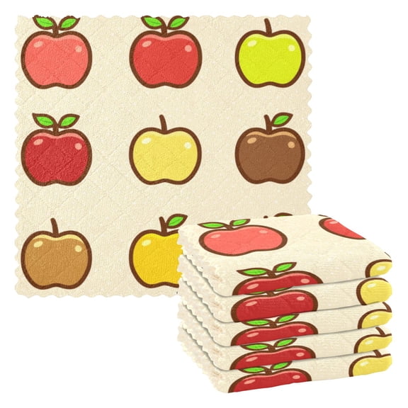 Apple Variety Pattern Dish Towels 6 Pack Kitchen Cleaning Dish Cloths Absorbent Reuseable Cleaning Cloths 11'' x 11''