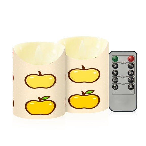Apple Variety Pattern Flameless Candles 2 PCS with Remote Realistic Moving Flame LED Tapered Pillar Set for Home Decor