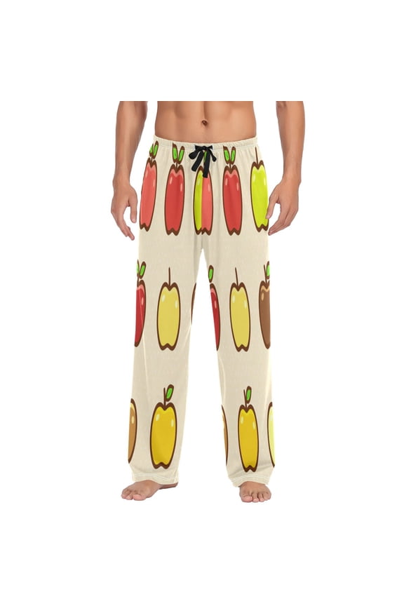 Apple Variety Pattern Men's Lightweight Pajama Bottoms Stretch Elastic Waist Side Pockets Spring Fall