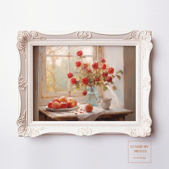 Apple Wall Art, Fall Fruit Art, Autumn Floral Print, Rustic Kitchen Art, Vintage Botanical Print, Farmhouse Kitchen Decor, Home Decor #2319, Unframed Poster Size 8x12