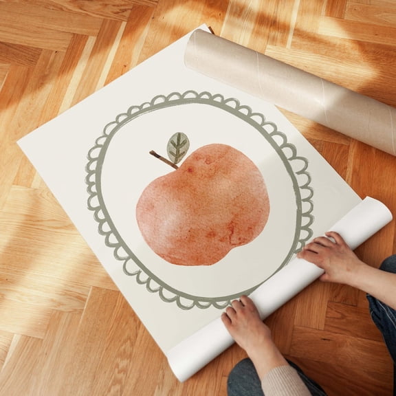 Apple Wall Art Featuring Hand,Painted Watercolour Apple With Soft Vintage Border, Farmhouse Kitchen Or Nursery Decor, Home Decor #952, Stretched Canvas Size 8x12